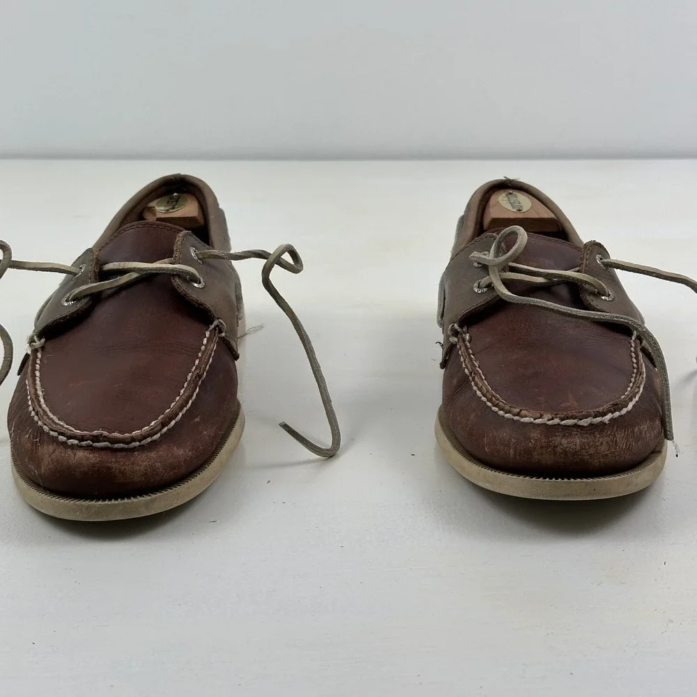 Handcrafted G.H. Bass Men's‎ 11.5 Hampton Boat Shoes Brown 2 Tone Leather Deck